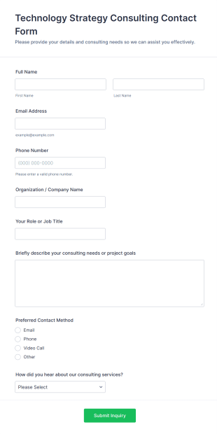 Technology Strategy Consulting Contact Form Template