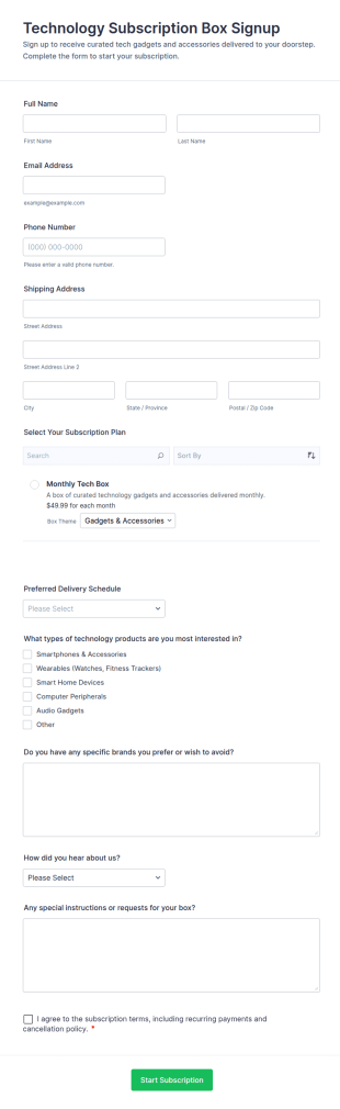 Technology Subscription Box Signup Form Template