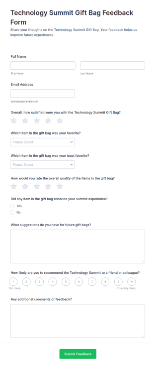 Technology Summit Gift Bag Feedback Form Template