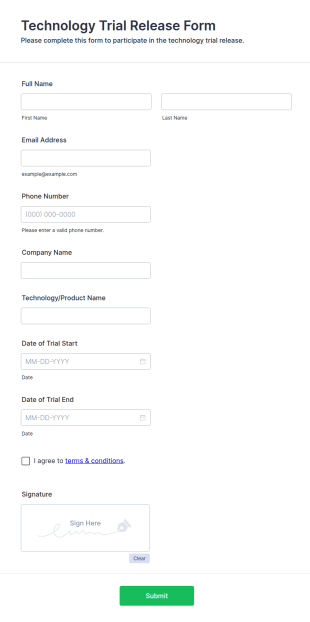 Technology Trial Release Form Template