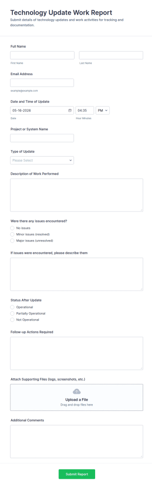 Technology Update Work Report Form Template