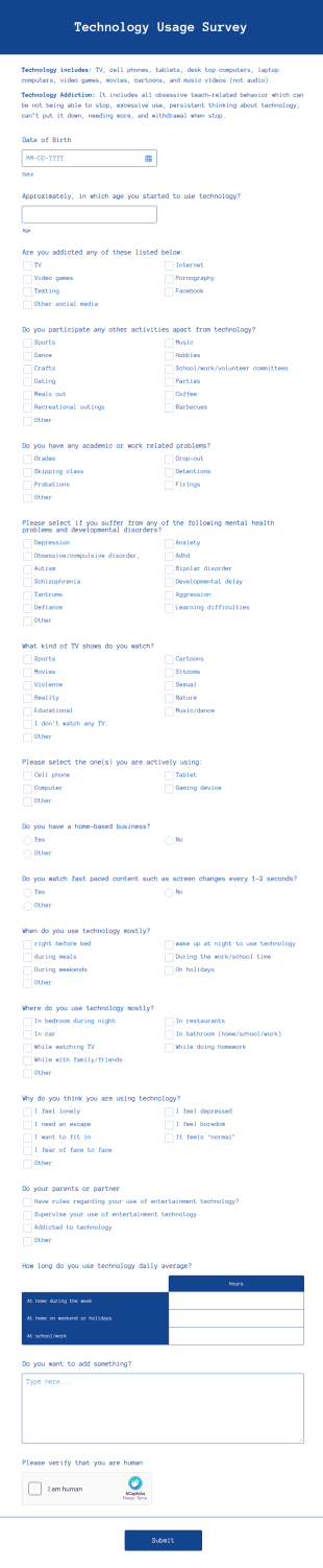 Technology Usage Survey Form Template