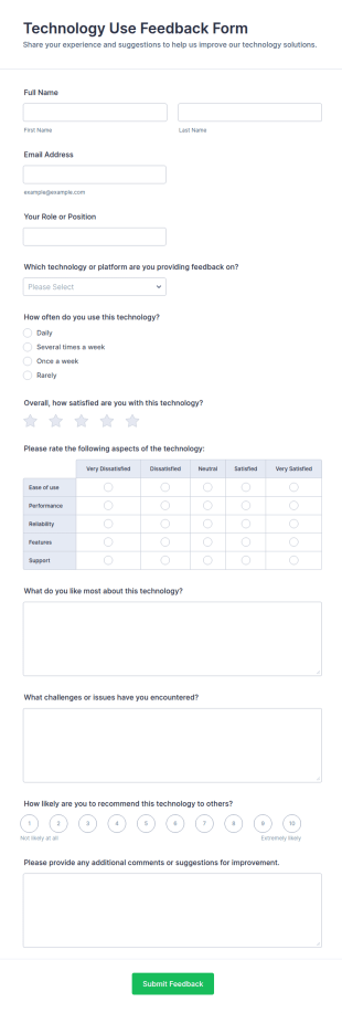 Technology Use Feedback Form Template