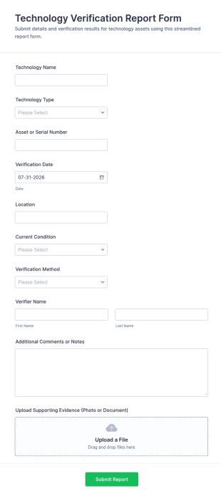 Technology Verification Report Form Template
