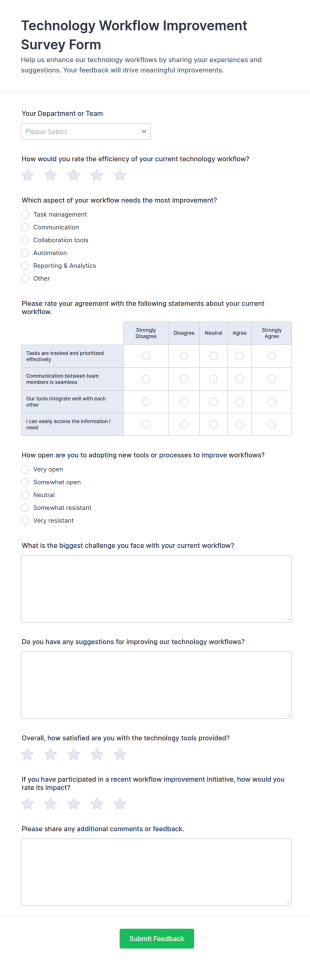 Technology Workflow Improvement Survey Form Template