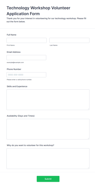 Technology Workshop Volunteer Application Form Template