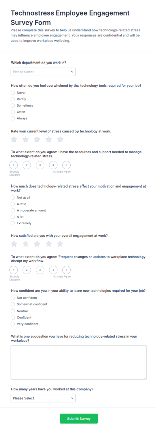 Technostress Employee Engagement Survey Form Template