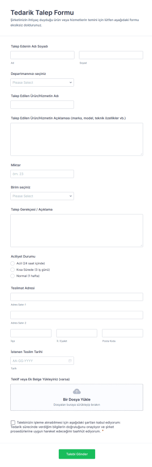 Tedarik Talep Form Template