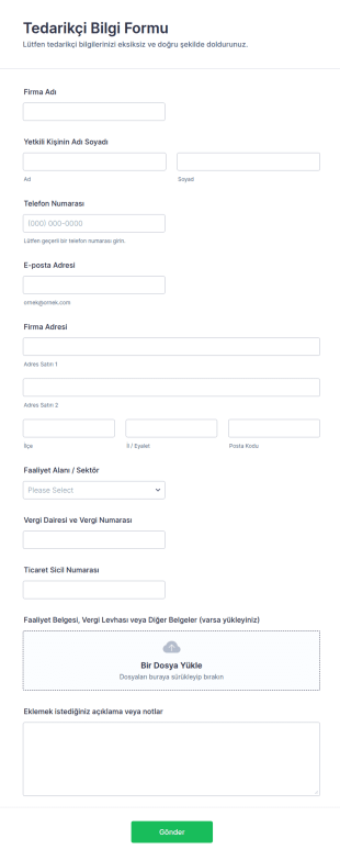 Tedarikçi Bilgi Form Şablonu