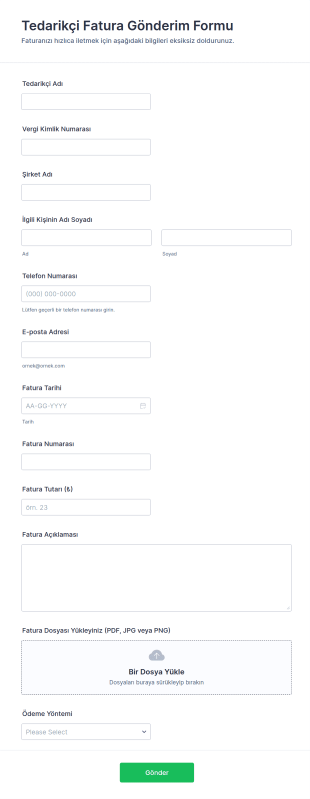 Tedarikçi Fatura Gönderim Form Şablonu