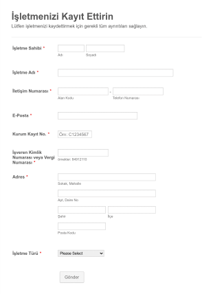 Tedarikçi Kayıt Form Template