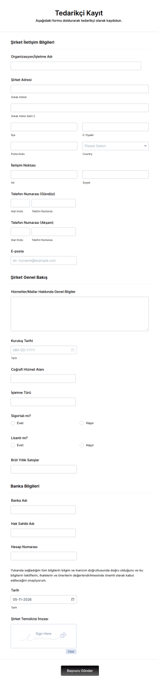 Tedarikçi Kayıt Form Şablonu