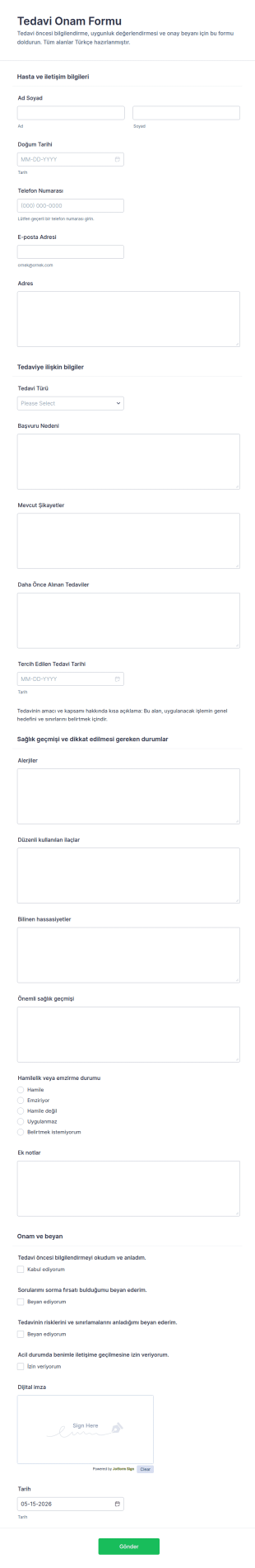 Tedavi Onay Form Şablonu
