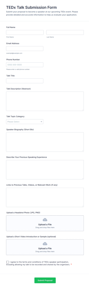 TEDx Talk Submission Form Form Template