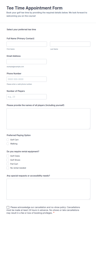 Tee Time Appointment Form Template