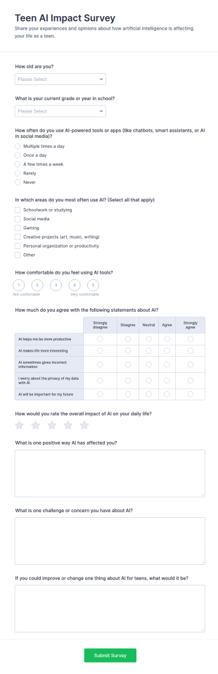 Teen AI Impact Survey Form Template