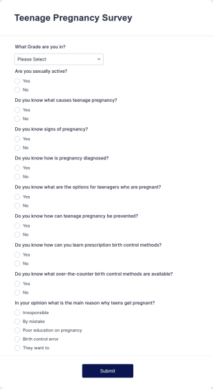 Teenage Pregnancy Survey Form Template