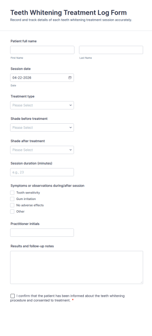 Teeth Whitening Treatment Log Form Template