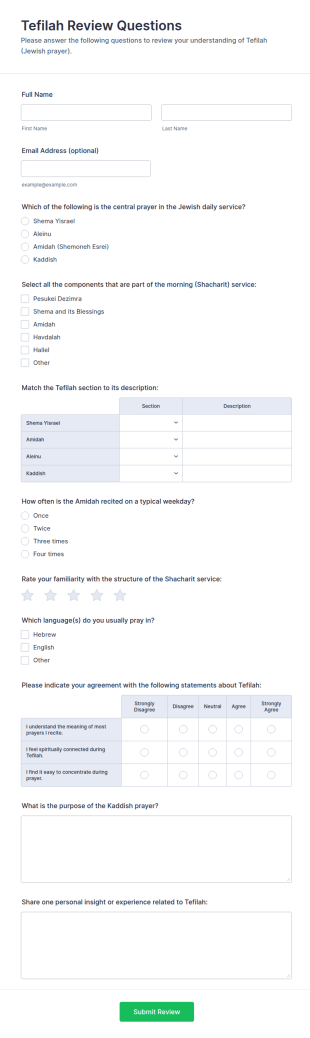 Tefilah Review Questions Form Template