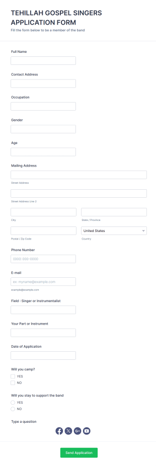 Band Singer Application Form Template