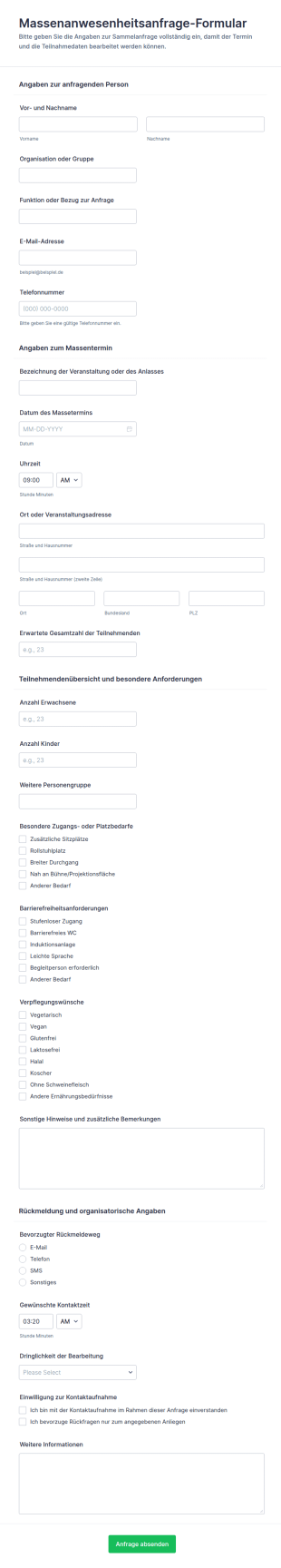 Teilnahmeanfrage Für Veranstaltungen Formular