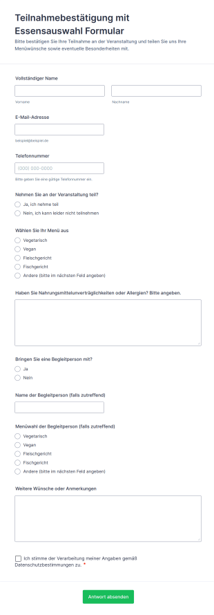 Teilnahmebestätigung Mit Essensauswahl Formular