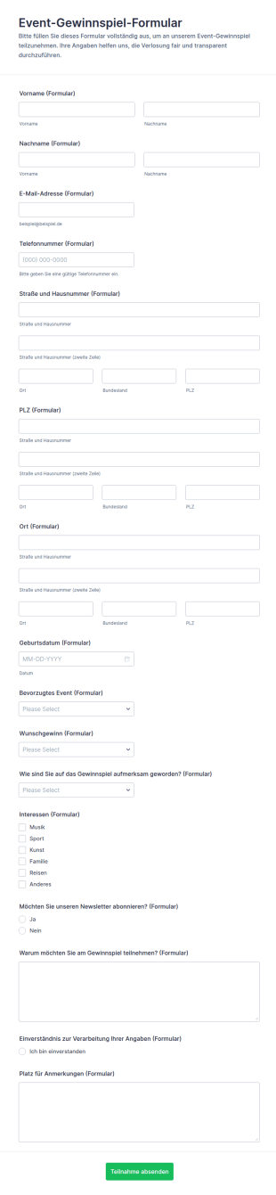 Teilnahmeformular Für Event Gewinnspiele