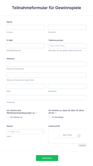 Teilnahmeformular Für Gewinnspiele Form Template