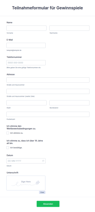 Teilnahmeformular Für Gewinnspiele