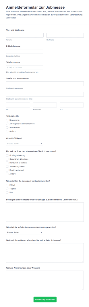 Teilnahmeformular Für Jobmesse