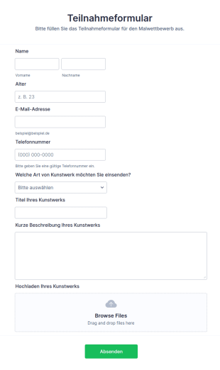 Teilnahmeformular Für Malwettbewerbe