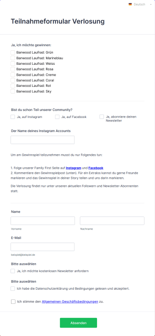 Teilnahmeformular Verlosung Form Template