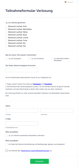 Teilnahmeformular Verlosung