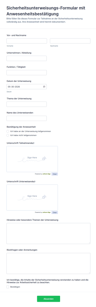 Teilnahmeliste Für Sicherheitsschulungen