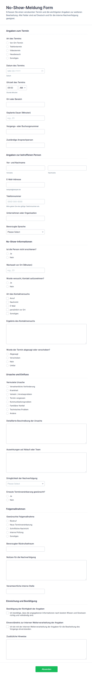 Teilnahmelisten Formular Für Terminabsagen