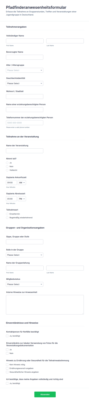 Teilnahmenliste Für Pfadfinder