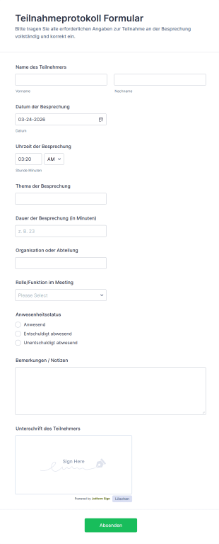 Teilnahmeprotokoll Formular