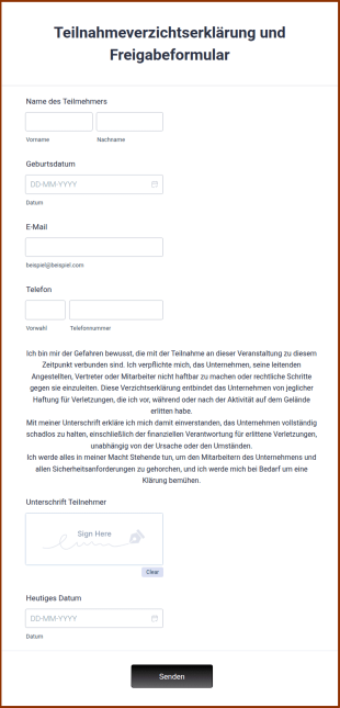 Teilnahmeverzichtserklärung Und Freigabeformular