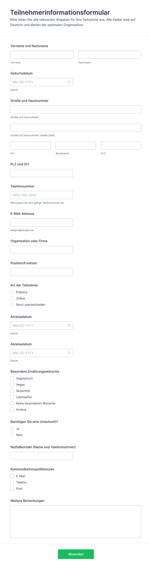 Teilnehmendeninformationen Form