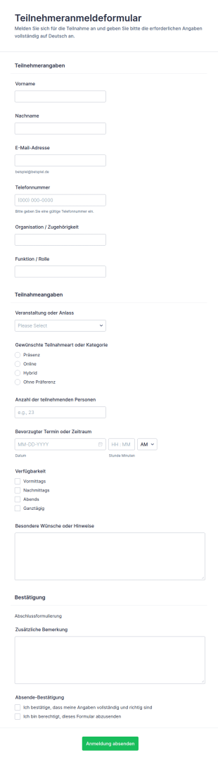 Teilnehmendenregistrierung Formular