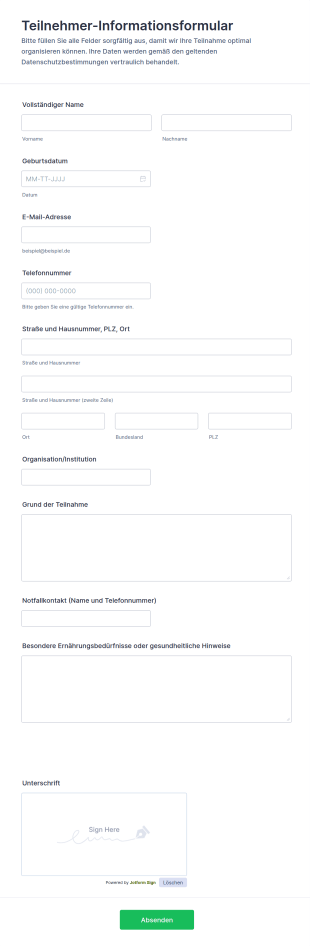 Teilnehmer Informationsformular