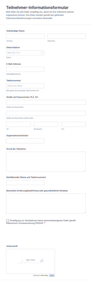 Teilnehmer Informationsformular