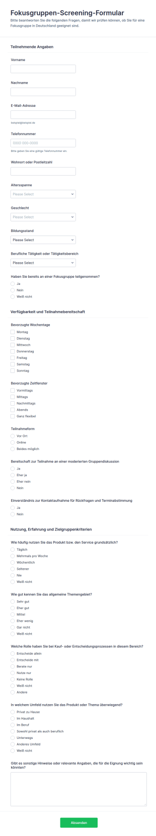Teilnehmerbefragung Zur Fokusgruppe Survey