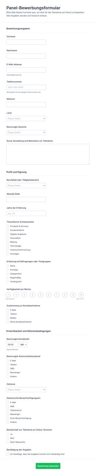 Teilnehmerbewerbung Für Das Gremium Formular