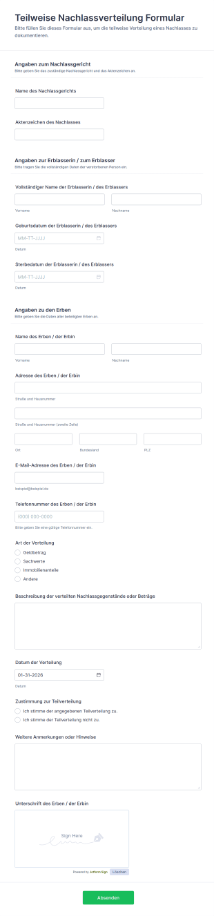 Teilweise Nachlassverteilung Formular