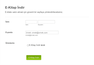 Tek Ürünlü / Tek Seçimli Siparişler Form Template