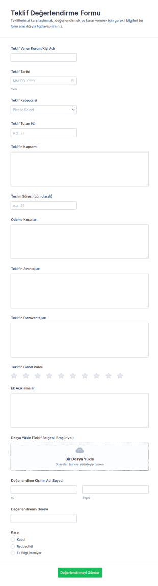 Teklif Değerlendirme Anketi Form Şablonu