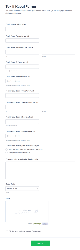 Teklif Kabul Form Şablonu