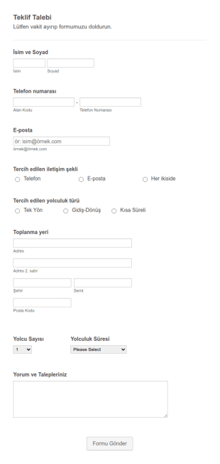 Teklif Talebi Form Şablonu