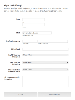 Teklif Talep Form Şablonu
